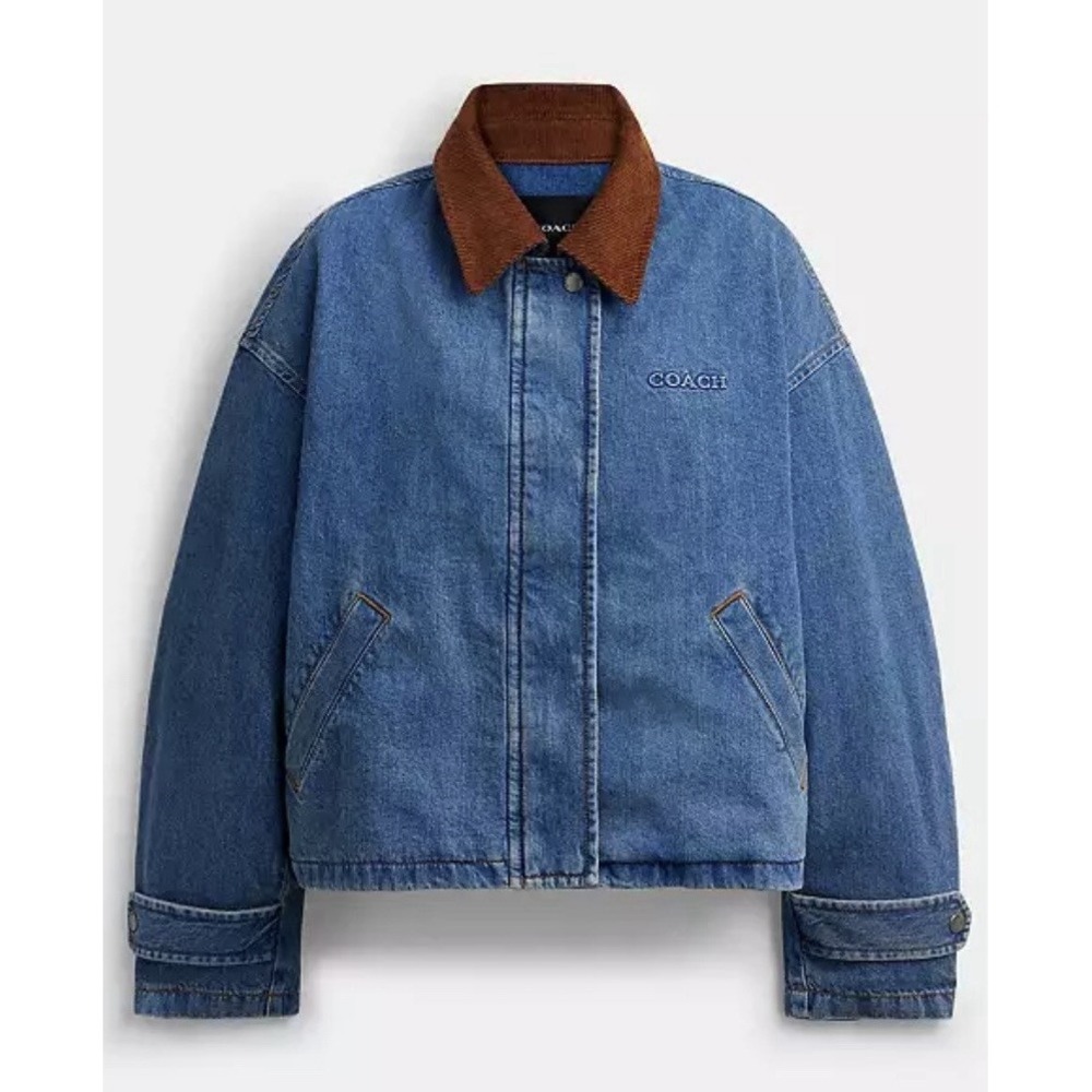 COACH NWT Denim Barn Jacket M Western Wash Corduroy Collar Quilted Lined $498